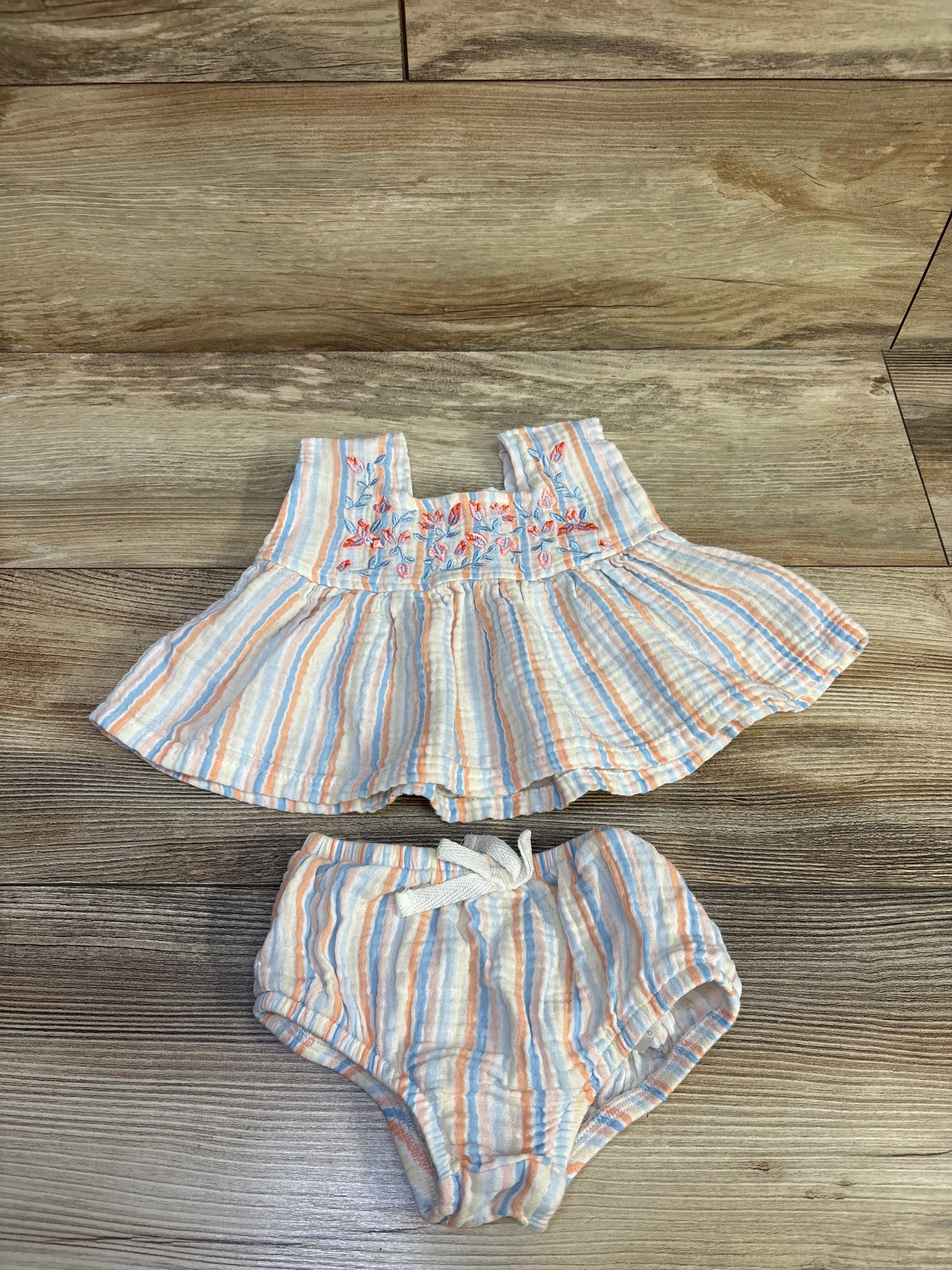 Btween 2pc Embroidered Striped Top & Bloomers Set White sz 12m