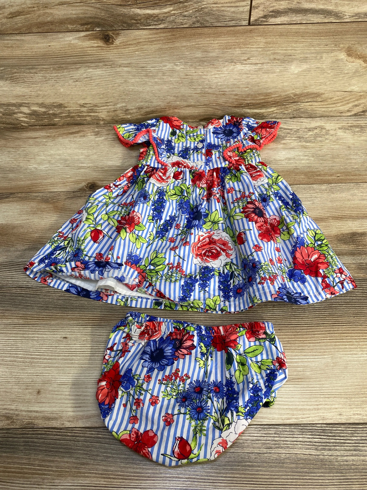 Penelope Mack 2pc Striped Floral Dress & Bloomers sz 12m - Me n Mommy To Be