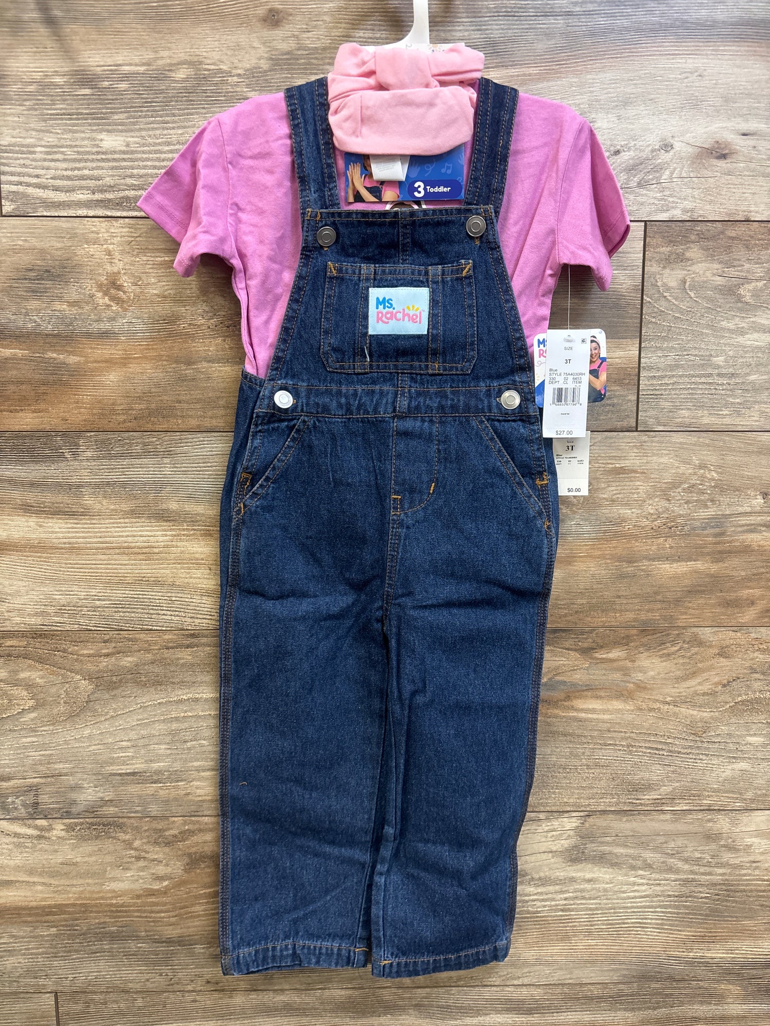 NEW Ms Rachel 3pc Shirt & Overall Set Pink sz 3T