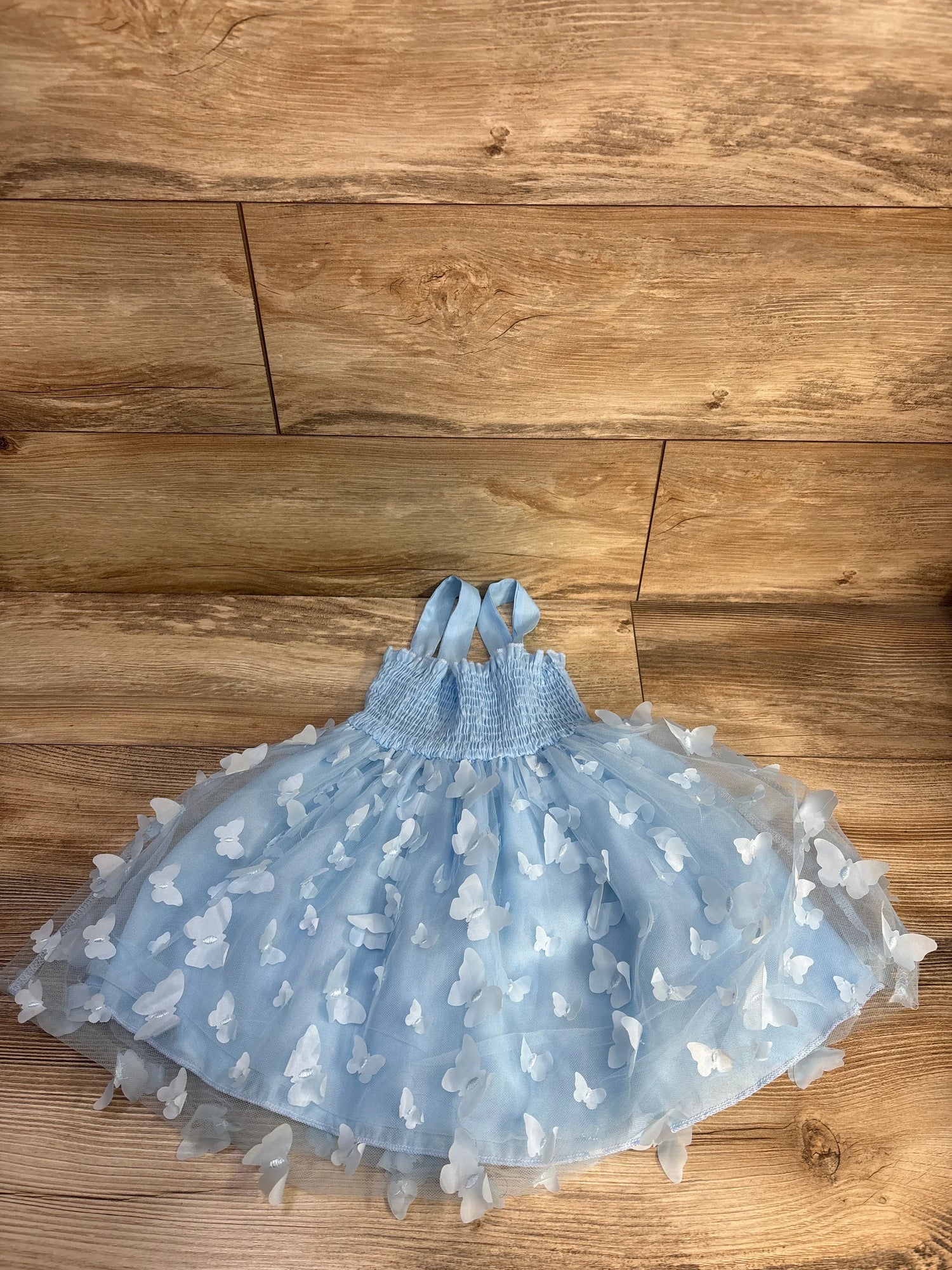 Shein Smocked Butterfly Tulle Dress Blue sz 2T