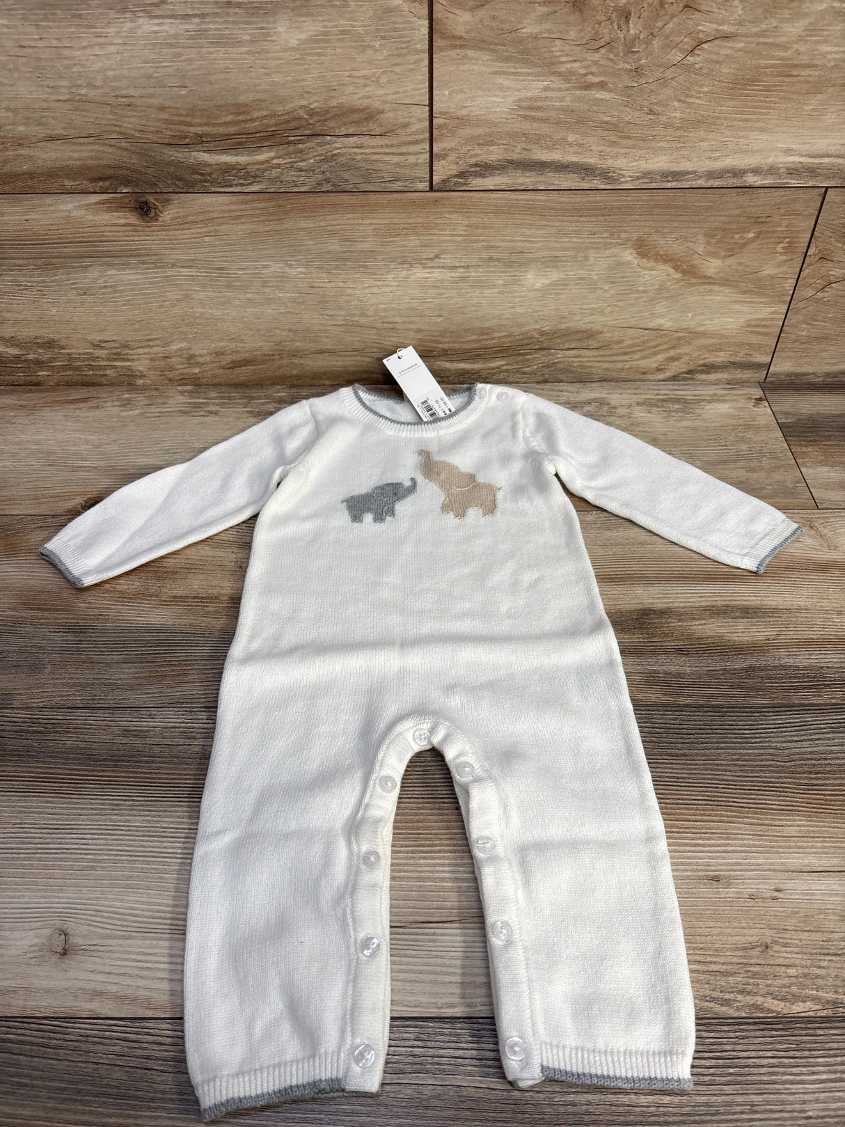 NEW Janie & Jack Baby Elephant Sweater Coverall White sz 6-12m