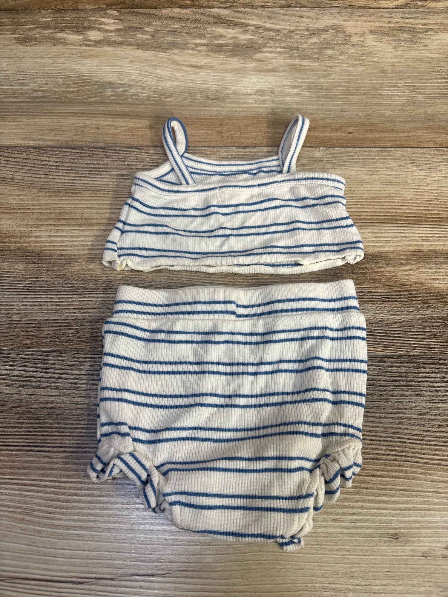 Tullabee 2Pc Stripe Rib Knit Camisole & Bloomer Set Blue sz 3-6m