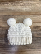 C.C Cable Knit Faux Fur Pom Pom Beanie White One Size