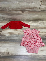 Just One You 2pc Cardigan & Heart Print Bodysuit Dress Pink Red sz 3m