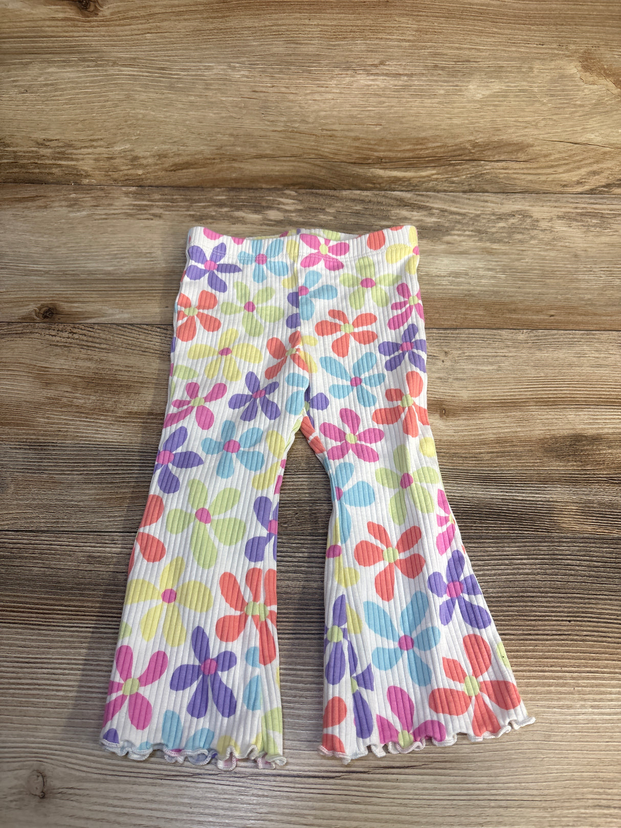 Jumping Beans Ribbed Lettuce Trim Flare Leggings White sz 18m