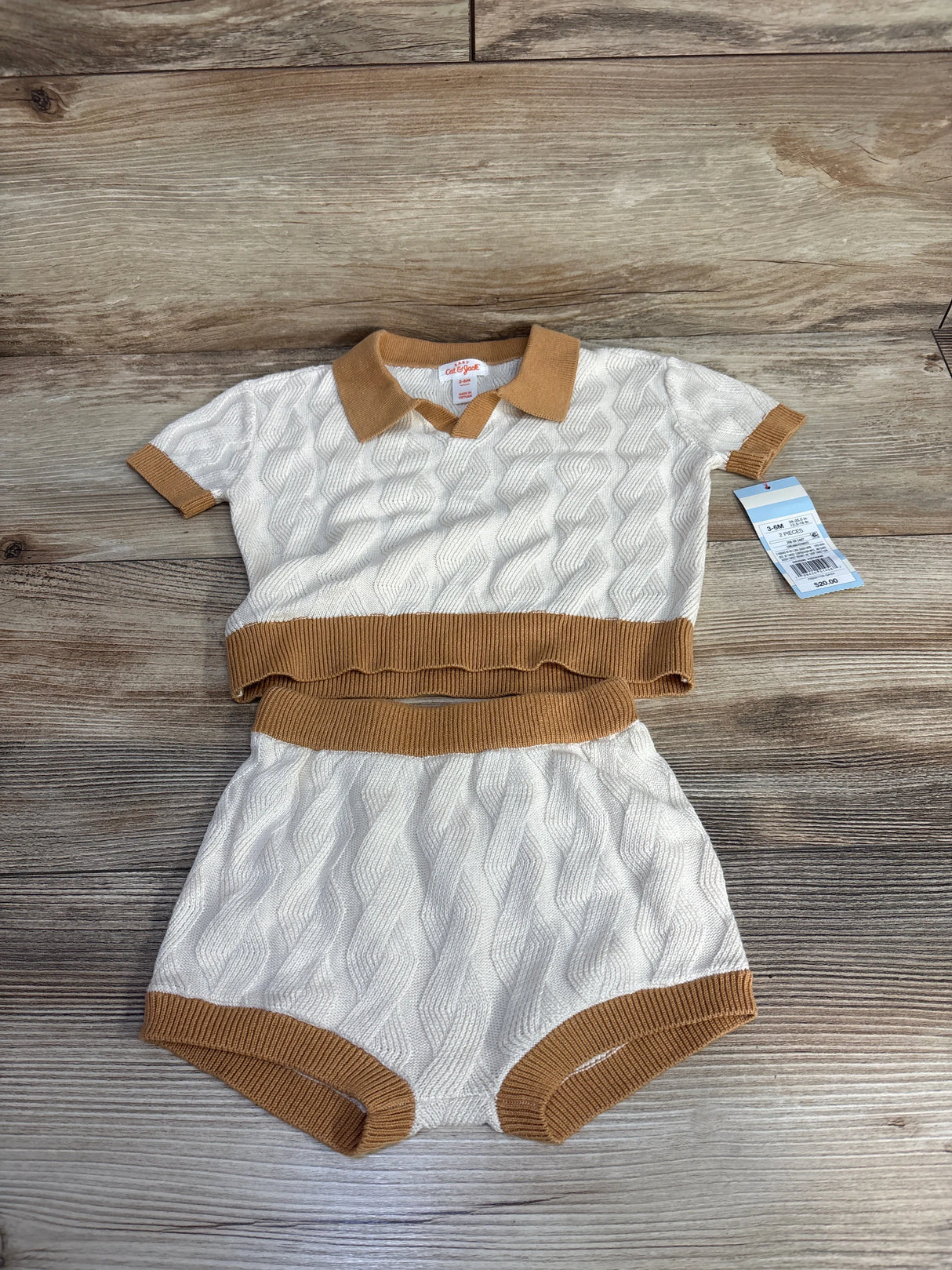 NEW Cat & Jack Knit Shirt & Bloomers 2pc Set Cream sz 3-6m