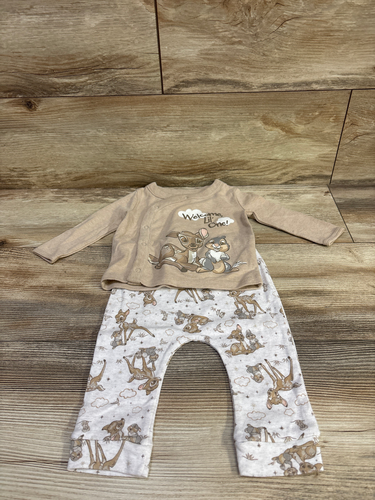 Disney Baby 2pc Bambi Kimono Shirt & Pants Set Tan sz 3/6m