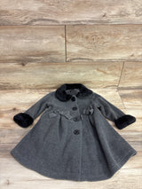 Youngsport Faux Fur Trim Fleece Dress Coat Grey sz18m