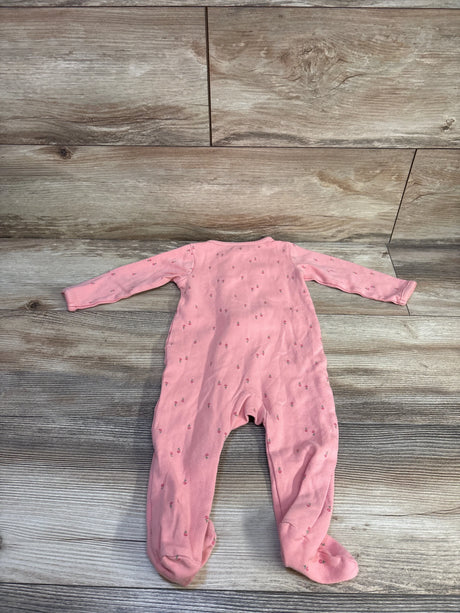 Flat-lay back view of pink Just One You footed sleeper with tiny floral print and long sleeves on wood background
