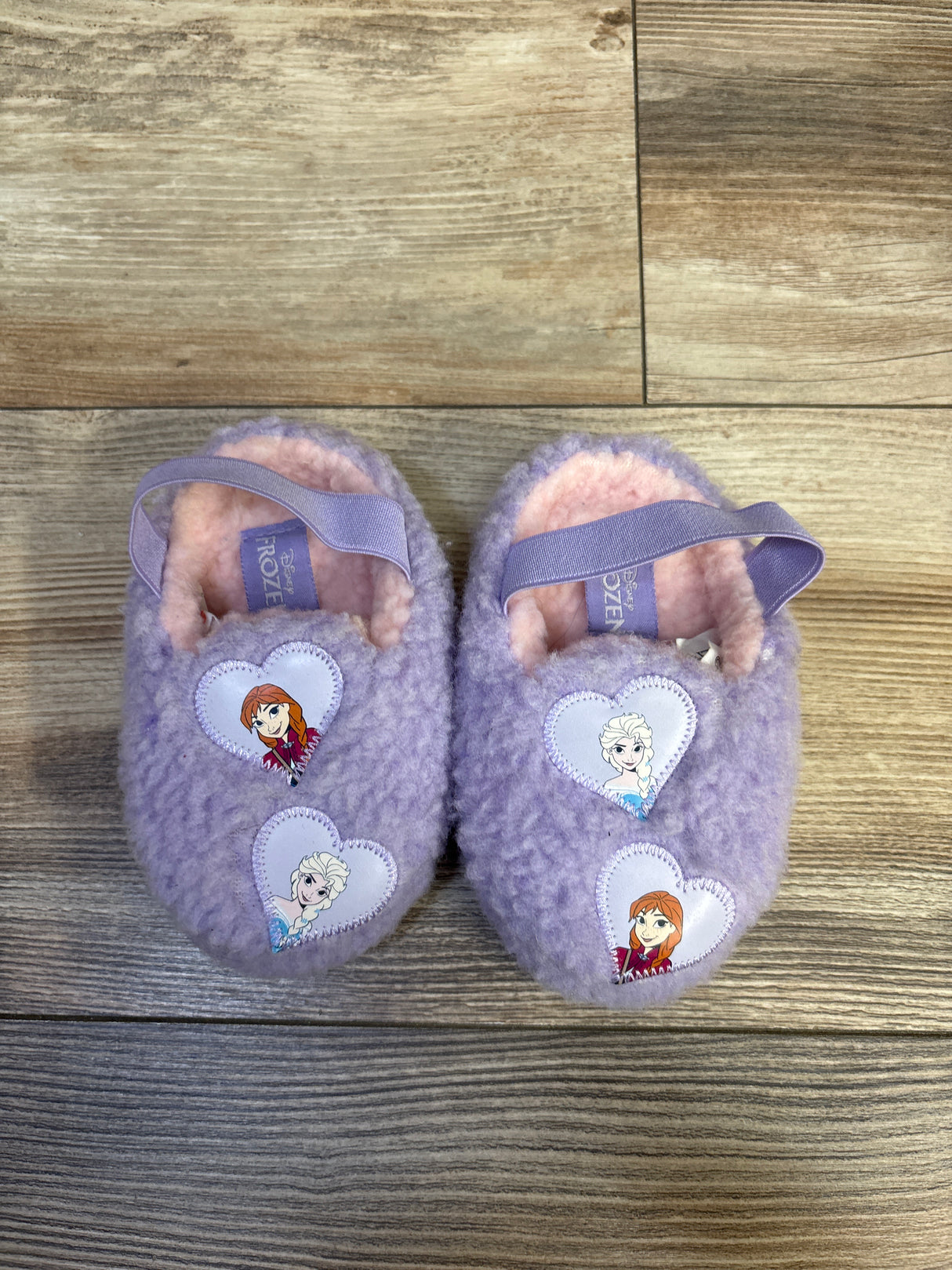 Disney Frozen Anna & Elsa Sherpa Scuff Slippers Purple sz 5/6c