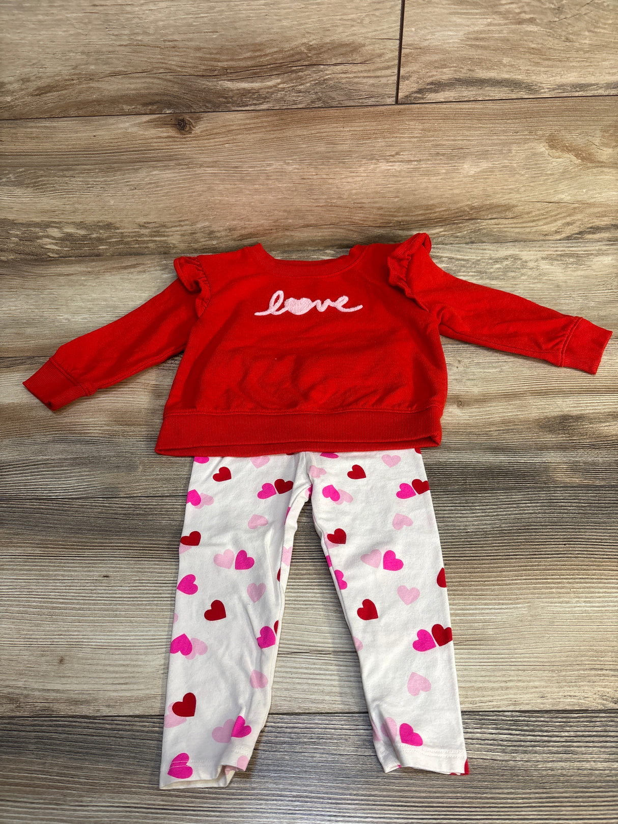 Cat & Jack 2pc Love Print Sweatshirt & Bottoms Set Red sz 18m