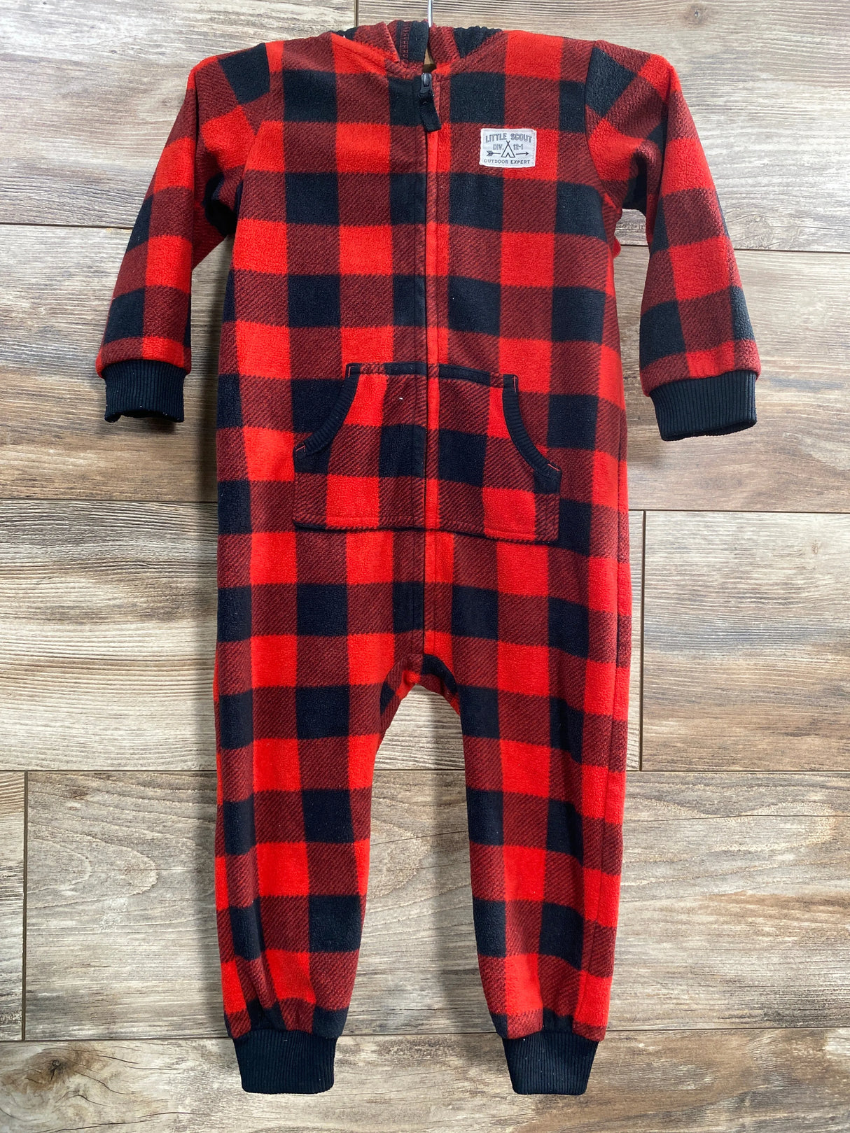 Carter's Buffalo Plaid Fleece Hooded Coverall Red sz 18m