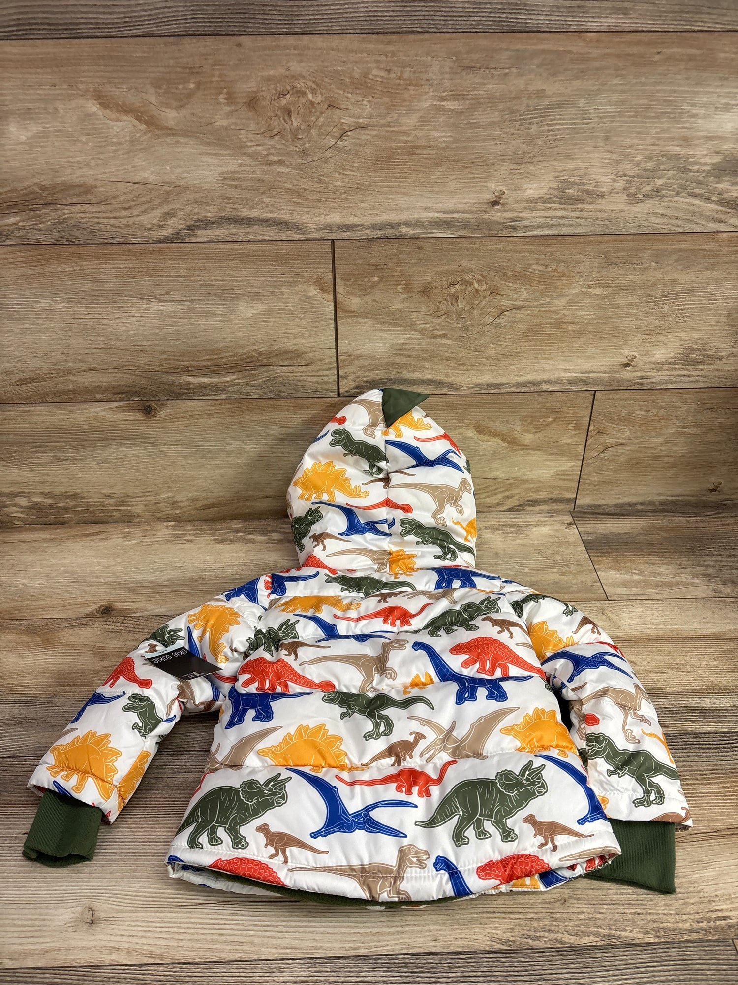 NEW Okie Dokie Dinosaur Print Puffer Jacket White sz 2T