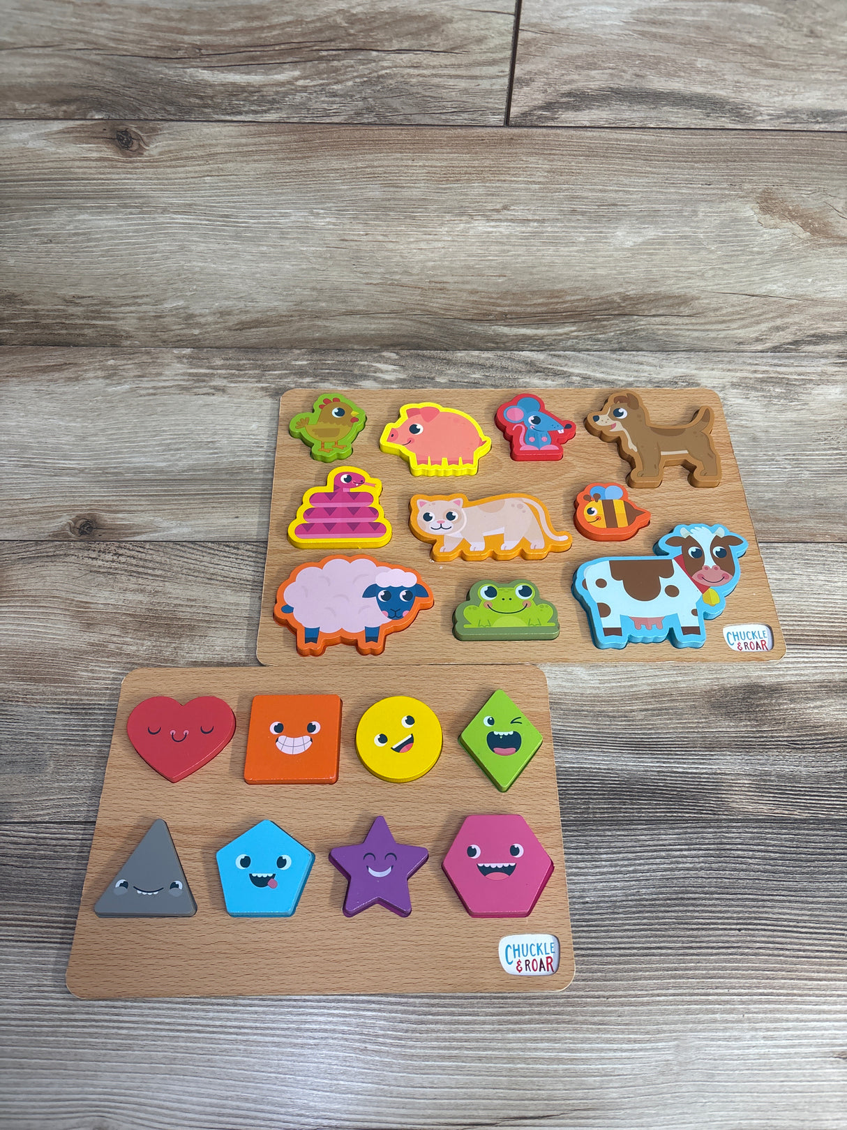 Chuckle & Roar - 2 Pack Shapes and Animals Wooden Puzzles
