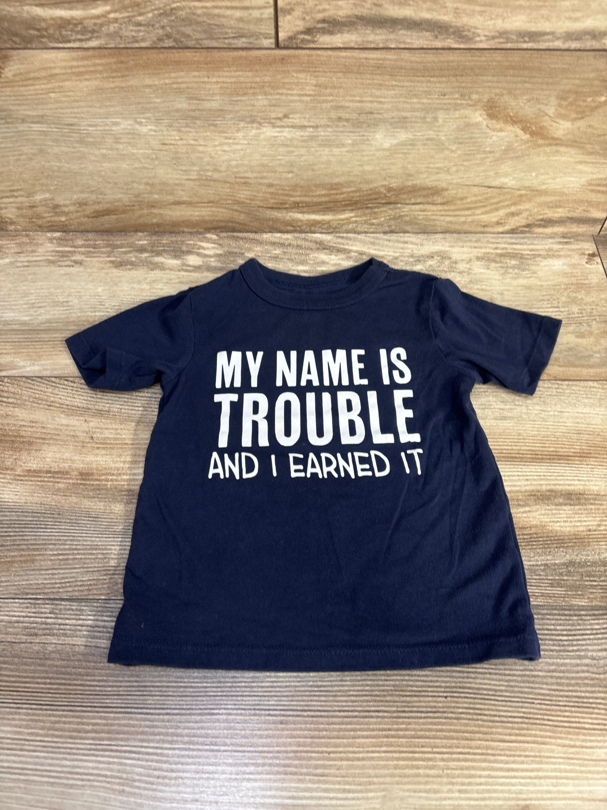 Children's Place My Name Is Trouble And I Earned It Shirt Navy sz 2T