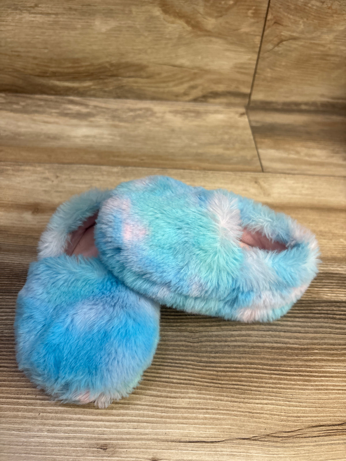 Wonder Nation Faux Fur Slippers Blue sz 5-6c