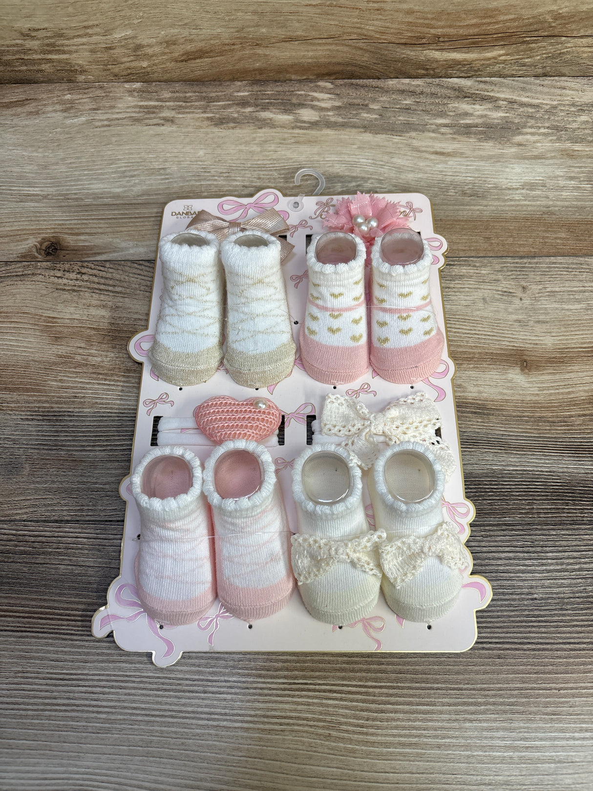 NEW Danbar Global 8pc Bow and Bootie Set, Pink/White
