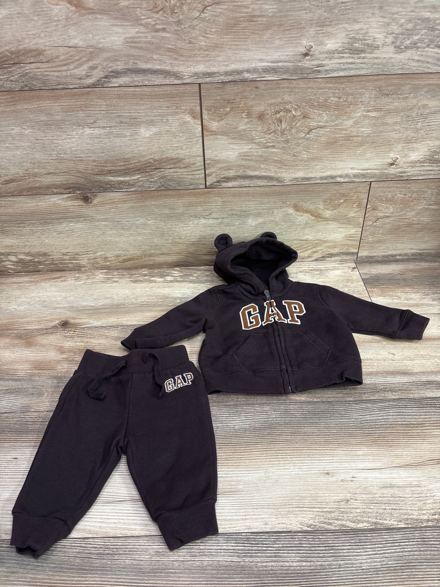 Baby Gap 2pc Zip-Up Hoodie & Joggers Set Brown sz 3-6m