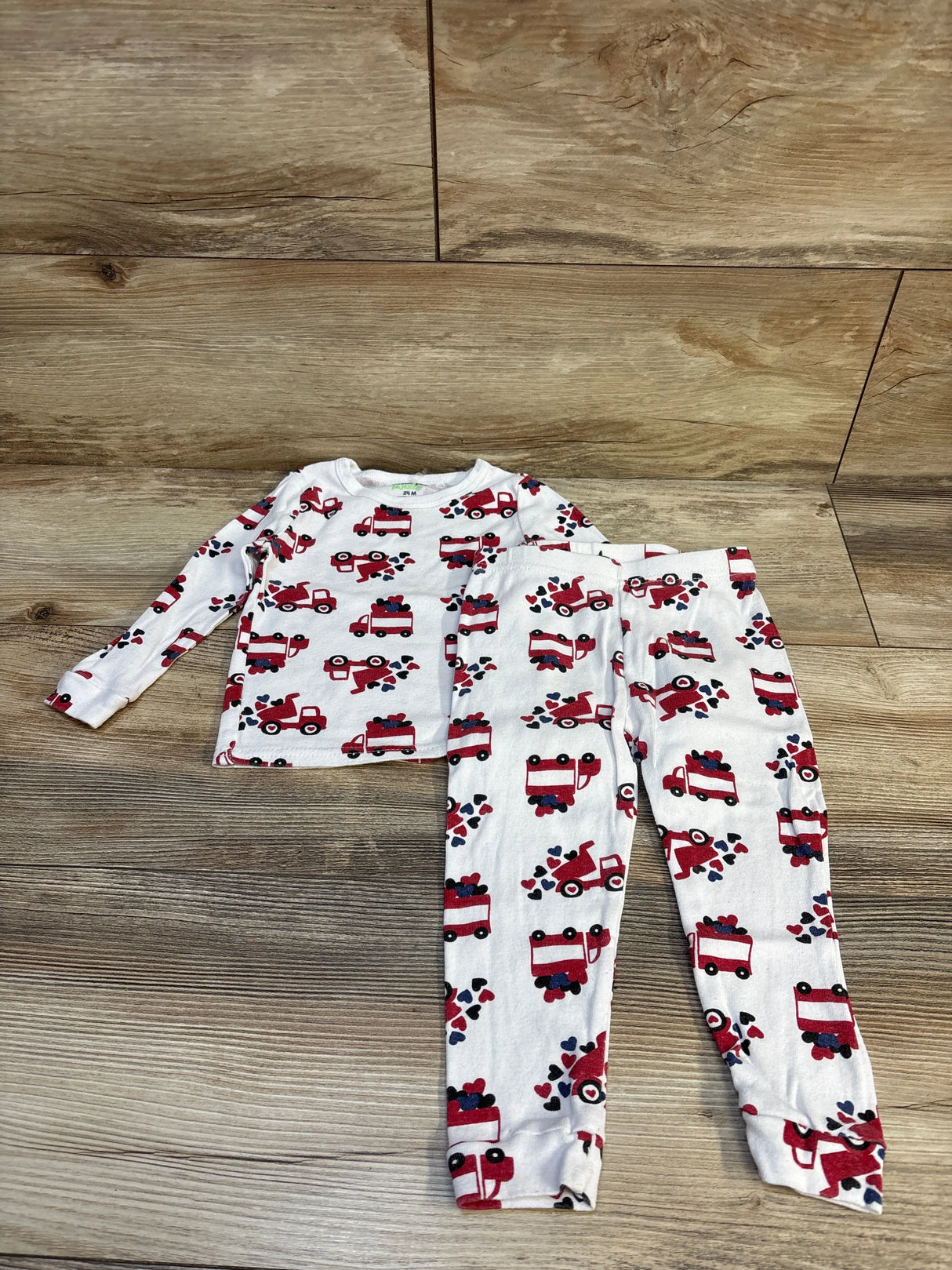 Chick Pea 2pc Valentines Day Truck Pajama Set White sz 24m