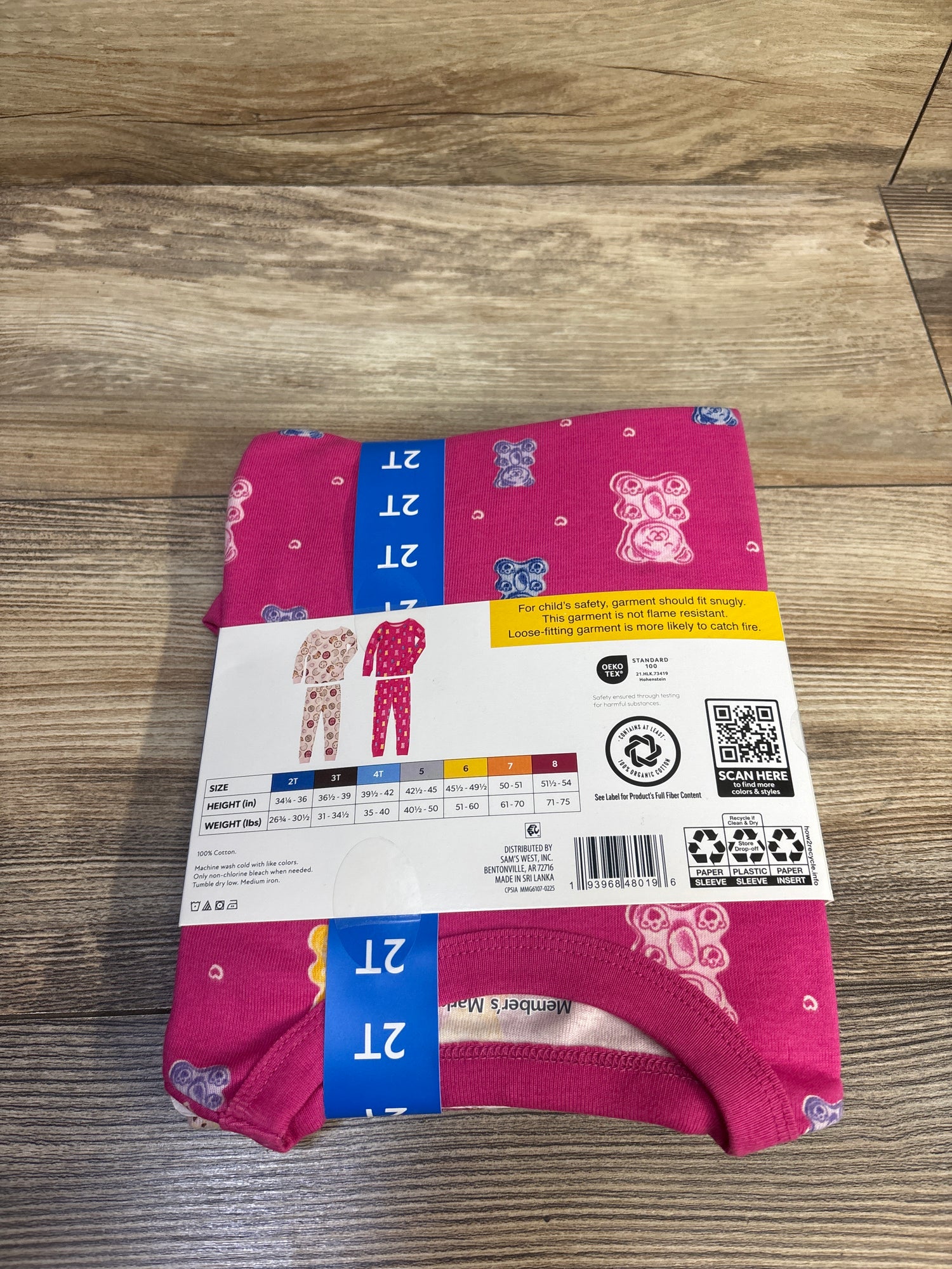 NEW Member's Mark 4pc Organic Cottom Pajama Set Pink sz 2T