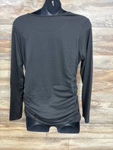 Black long sleeve maternity top with side ruching displayed on mannequin