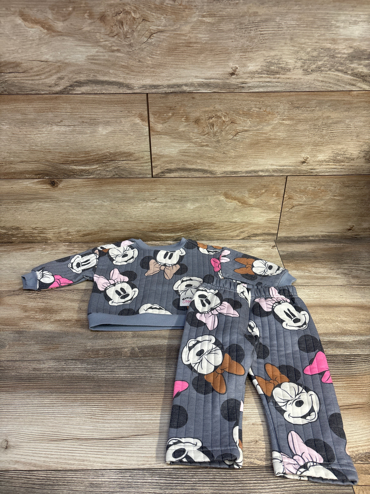 Disney Baby 2pc Minnie Mouse Quilted Sweatshirt & Joggers Set Grey sz 12m
