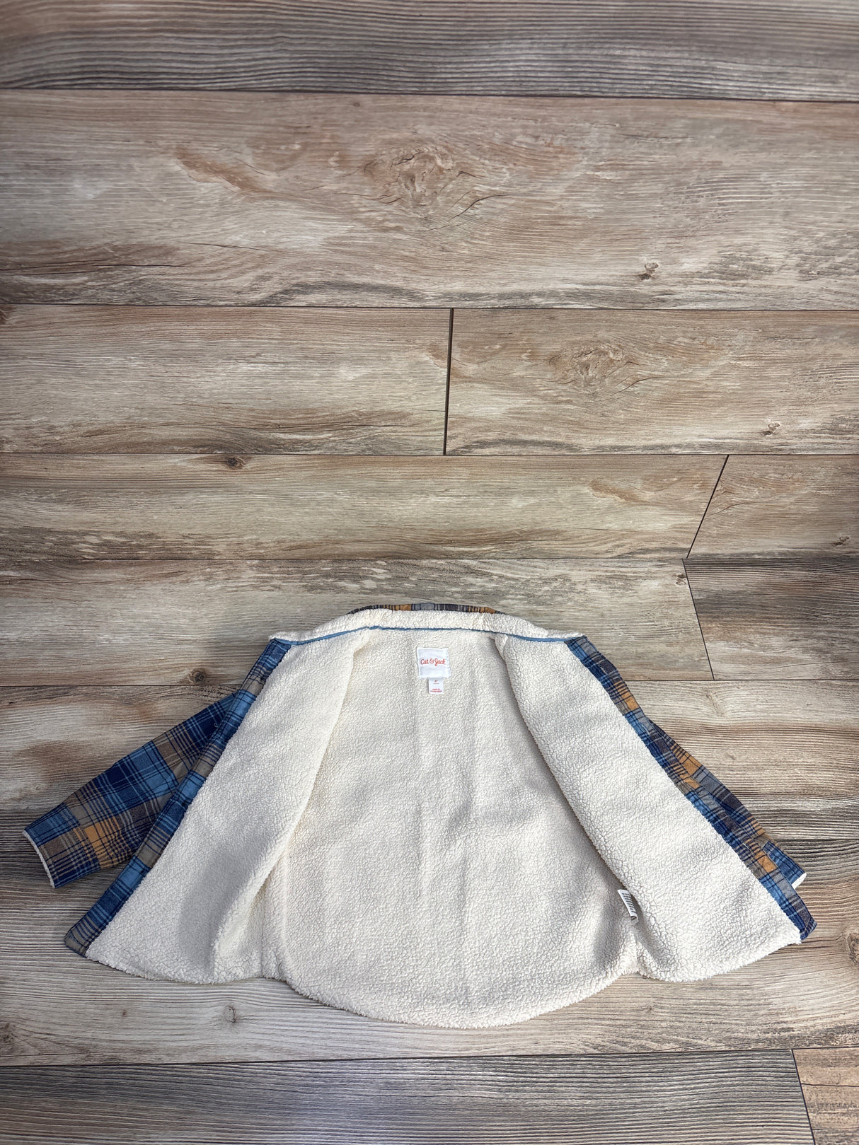 Cat & Jack Faux Shearling Plaid Shacket Blue sz 3T