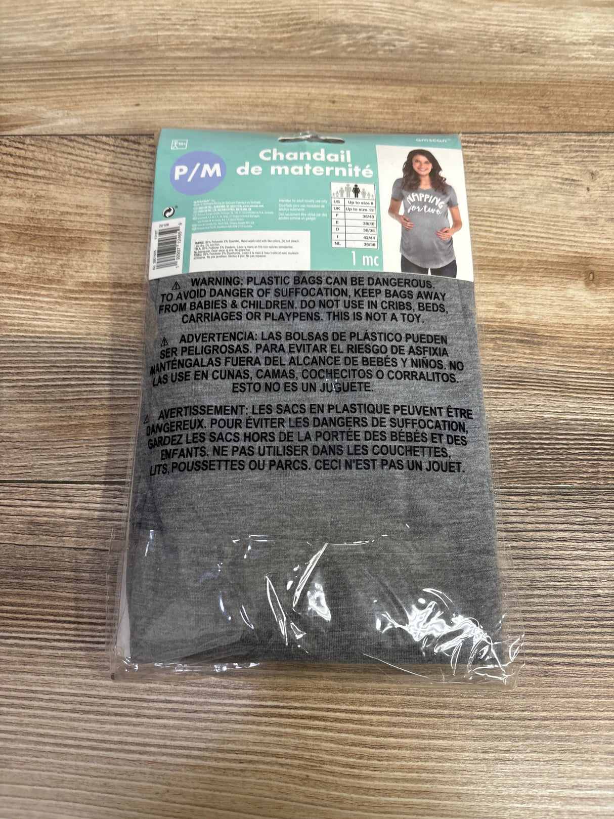 NEW Amscan Maternity Shirt 'Napping For Two' Grey sz Small/Medium