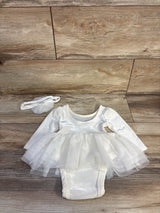 Baby Gap 2pc Velvet Tulle Bodysuit Dress & Headband Set Ivory sz 3-6m