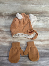 First Steps Sherpa Cord Hat w/ Mittens Brown sz 12-24m