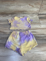Shein 2pc Tie Dye Rib Knit Tee & Shorts Set Purple sz 9-12m