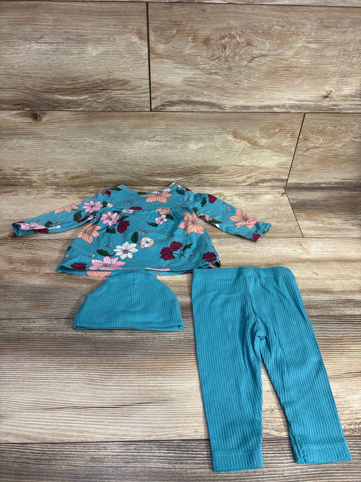 Carter's 3pc Floral Shirt & Ribbed Leggings Set Blue sz 6m