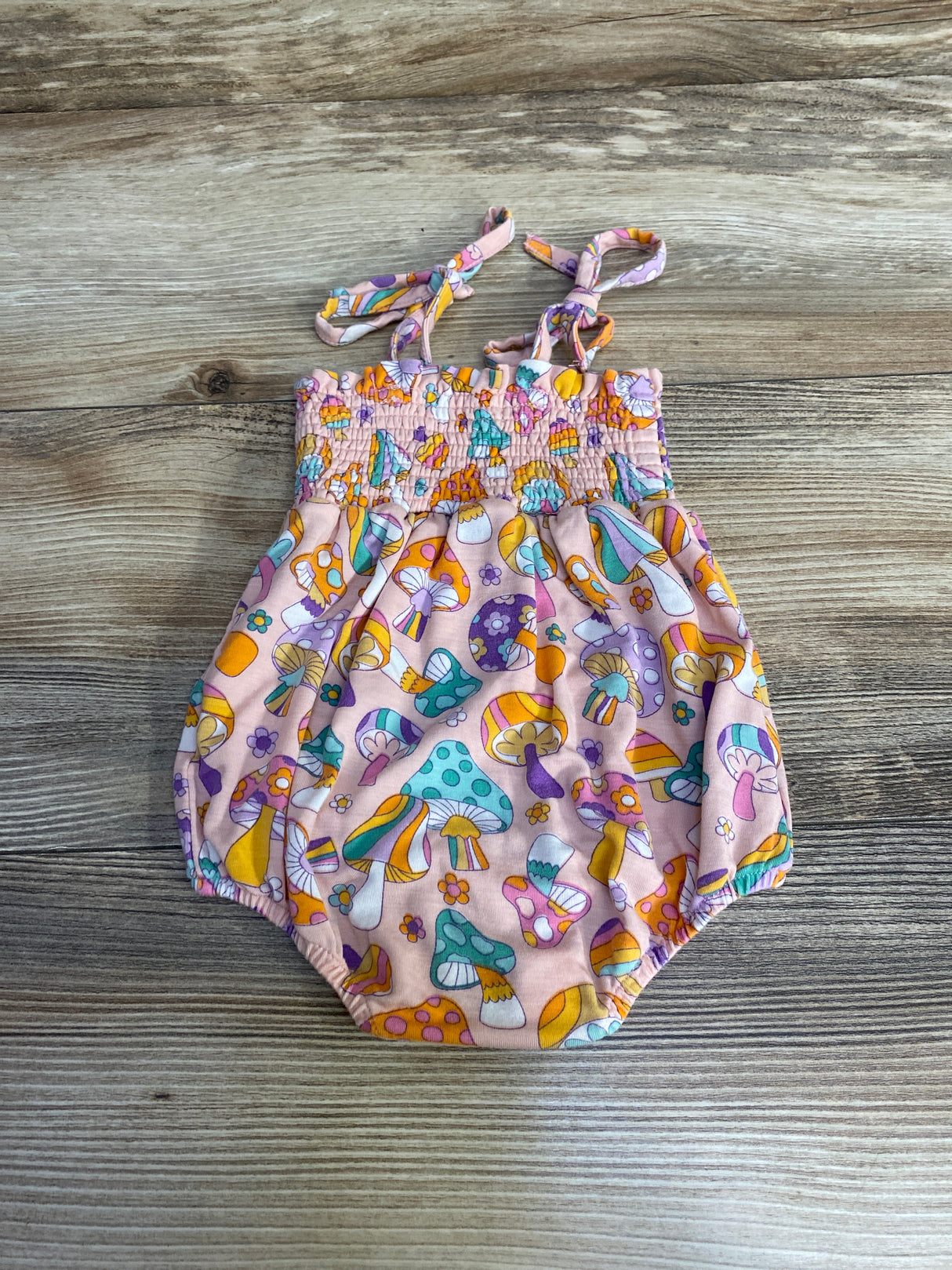 Tullabee Smocked Bamboo Mushroom Bubble Romper sz 3-6m