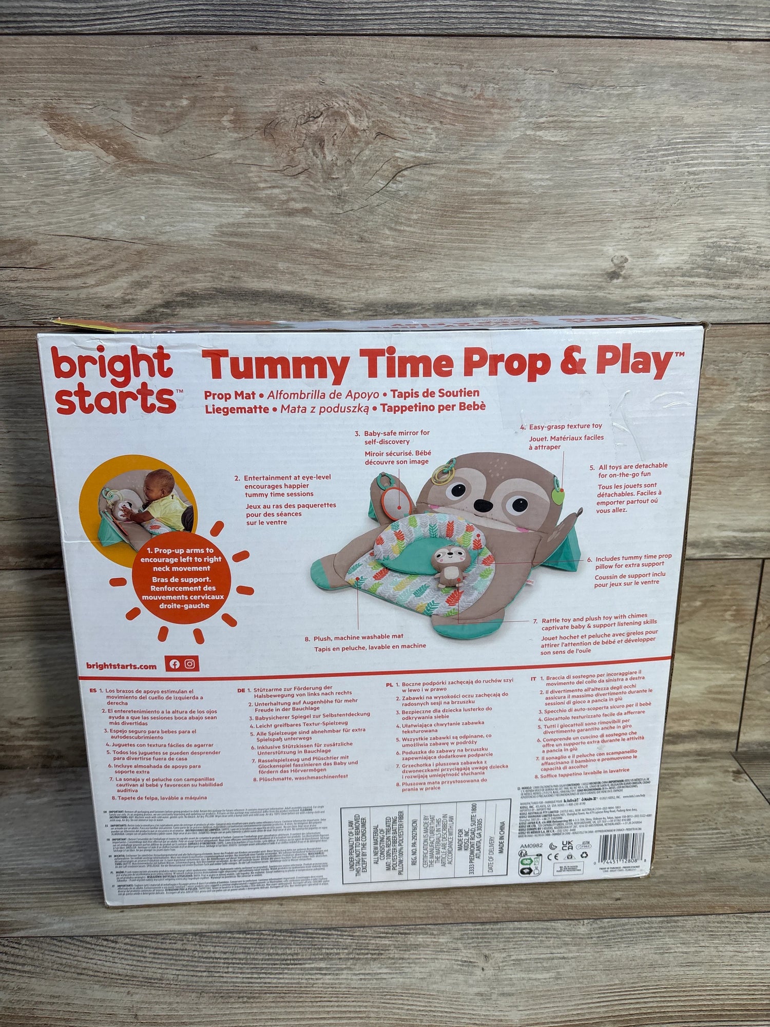 NEW Bright Starts Tummy Time Prop & Play Activity Mat - Sloth