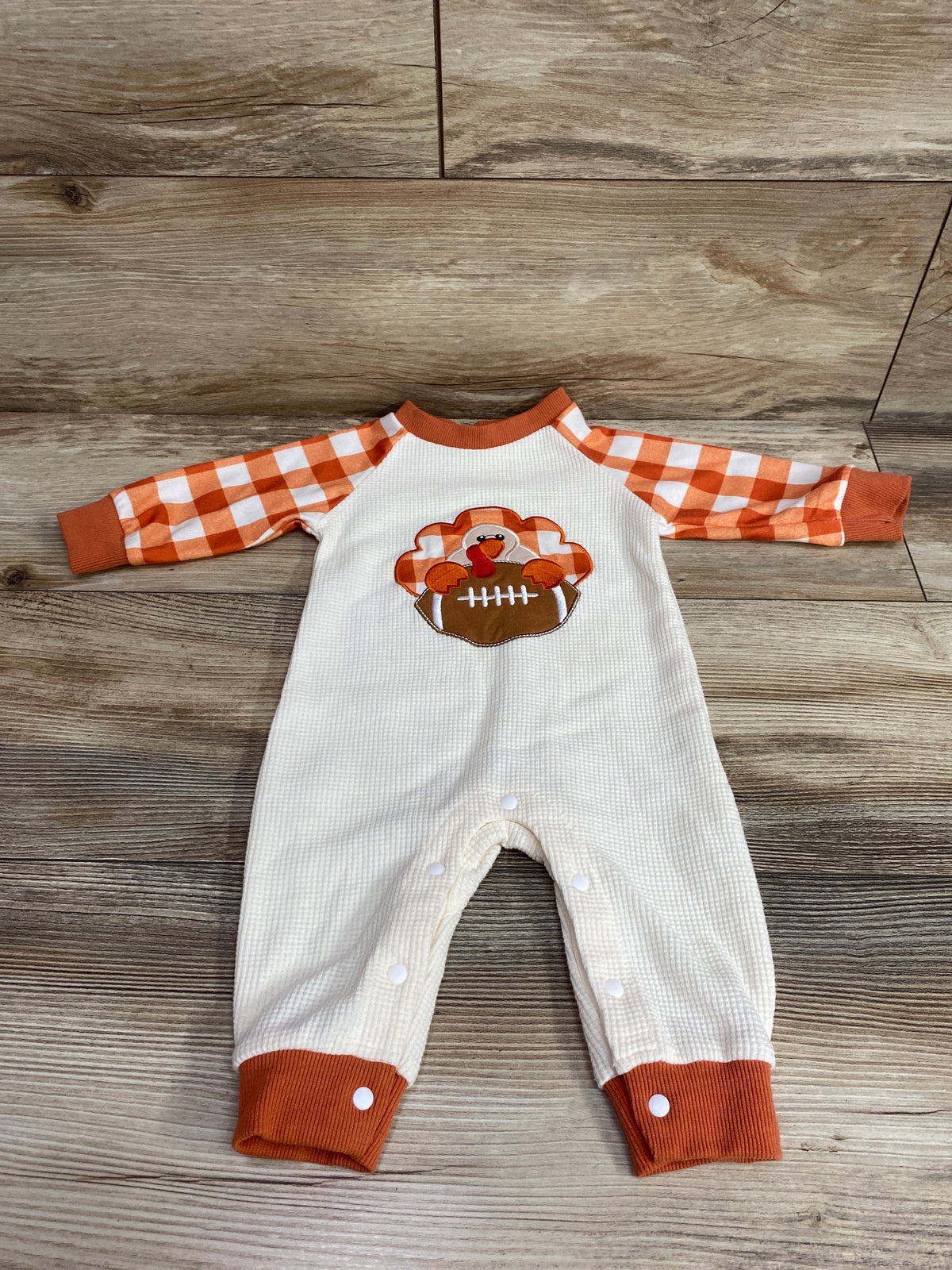 BemeyourBBs Turkey Football Waffle Knit Coverall Orange sz 3-6m