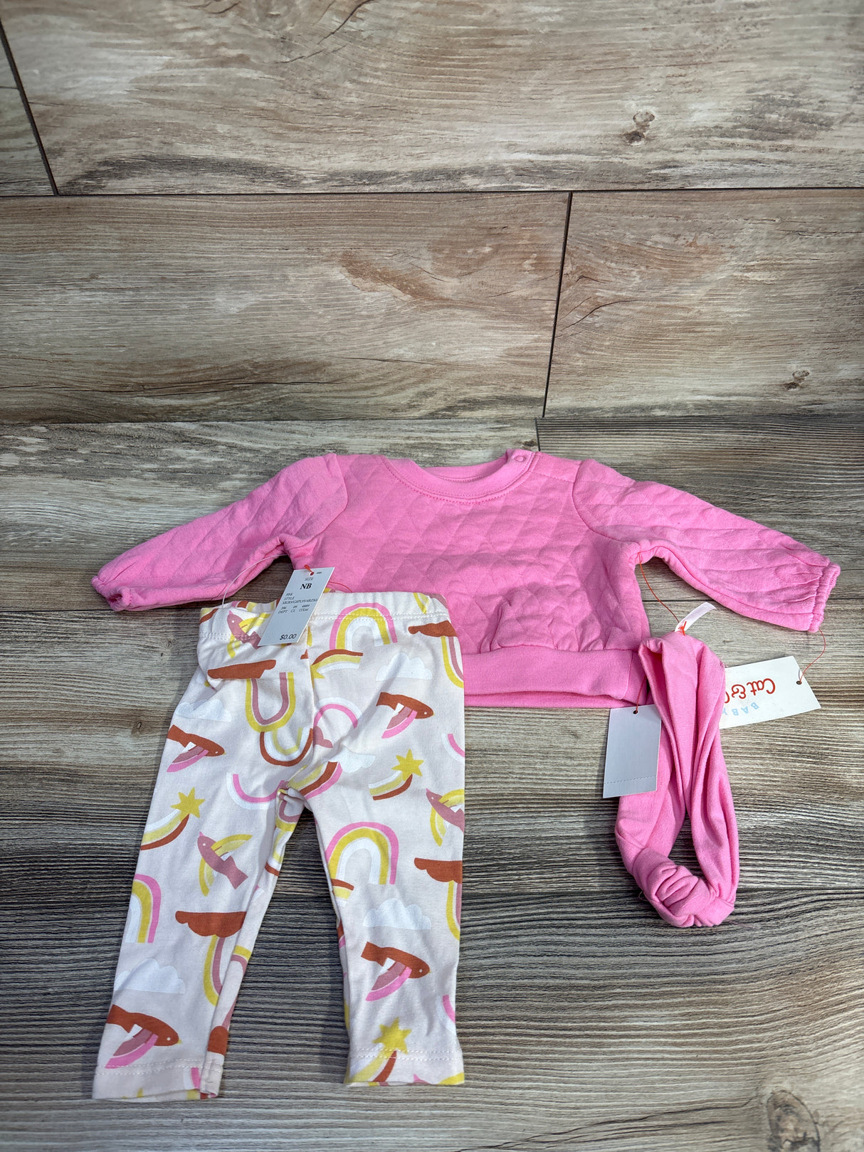 NEW Cat & Jack 3pc Quilted Sweatshirt & Pants Set Pink sz Newborn
