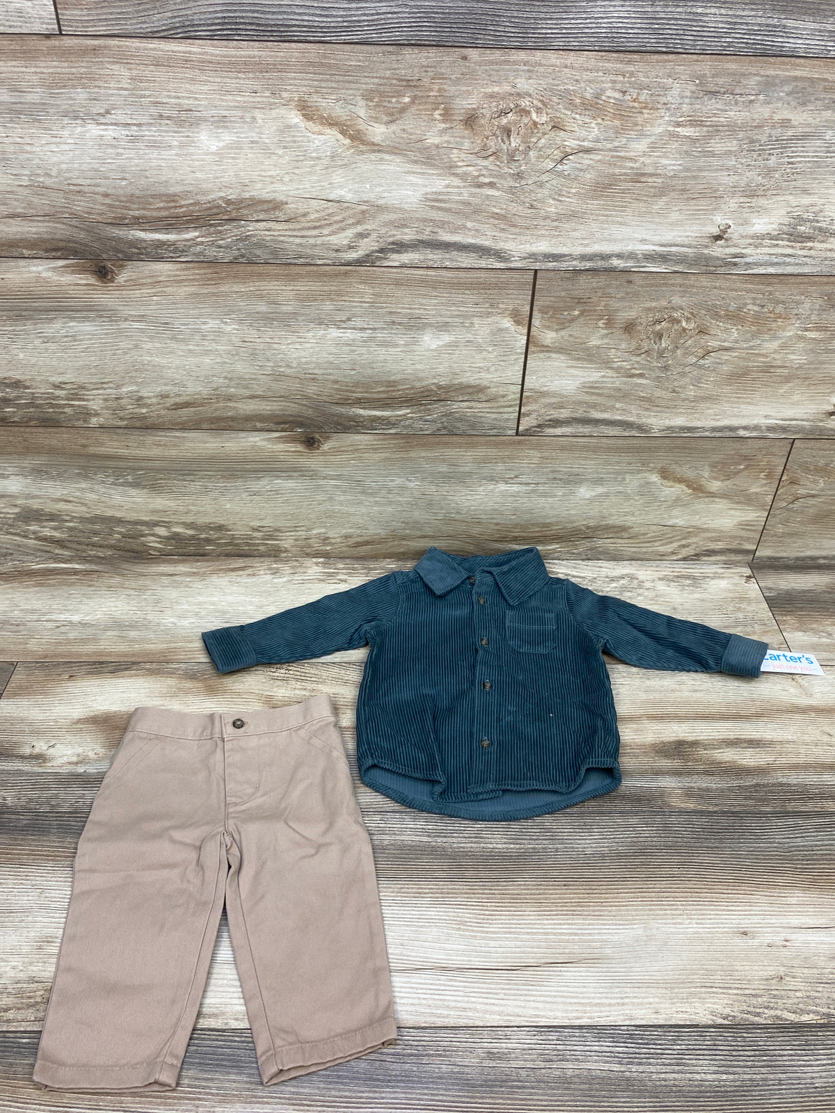 N EW Just One You 2pc Button-Up Corduroy Shirt & Pants Set Green sz 6m