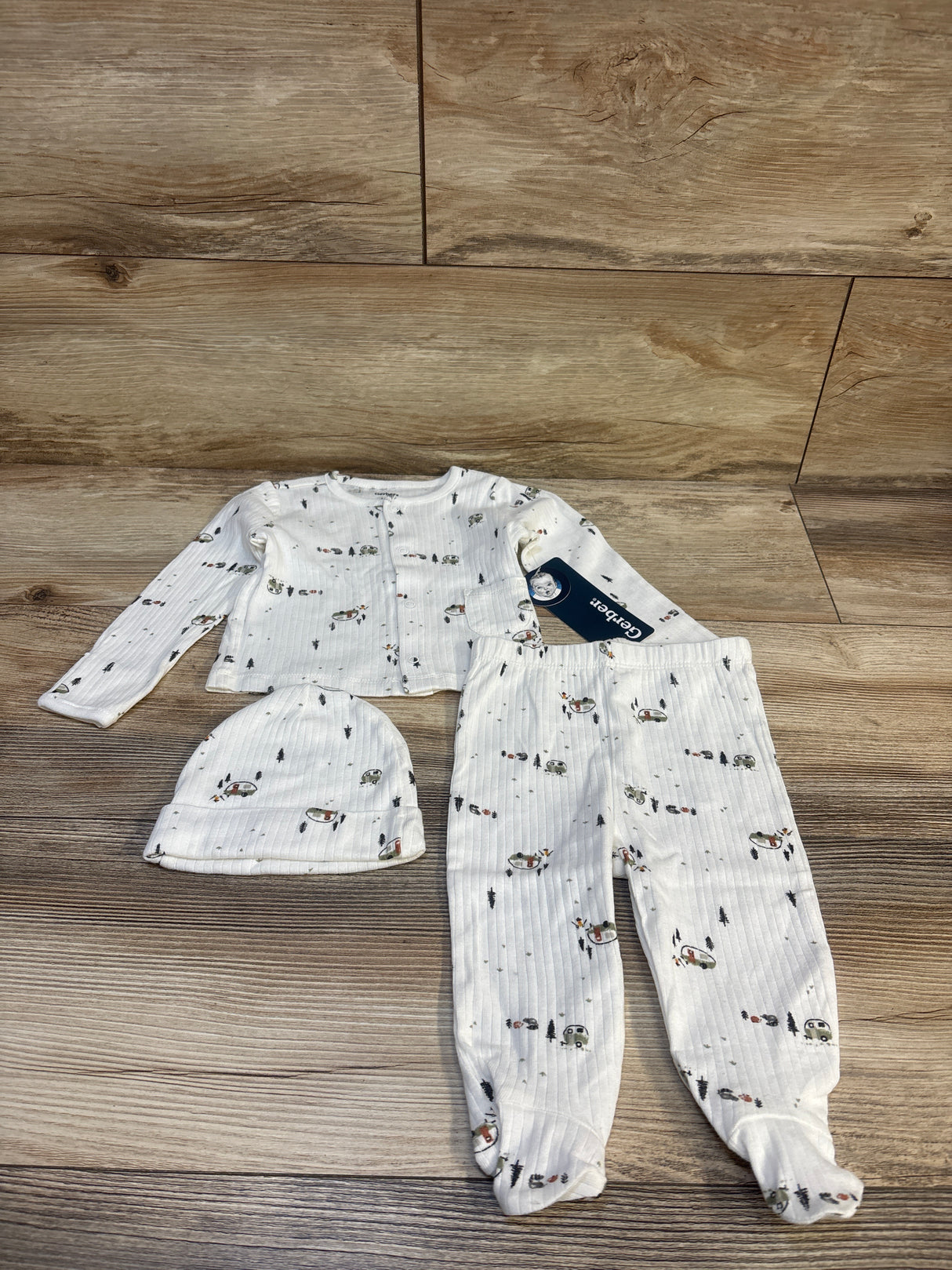 NEW Gerber 3Pc Camping Ribbed Set White sz 0-3m