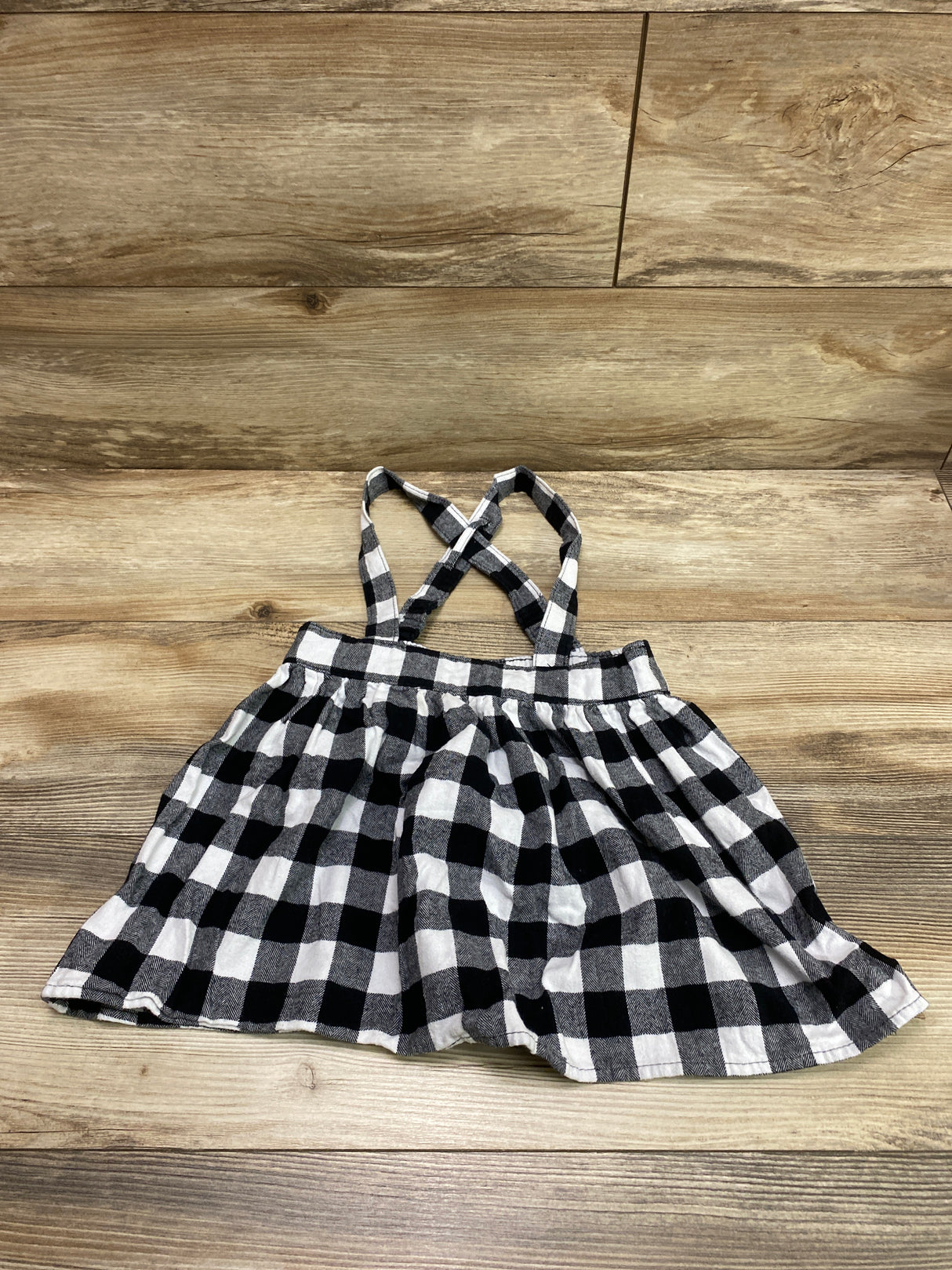 Cat & Jack Buffalo Check Suspender Skirt Black/White sz 4T