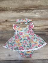 Chick Pea Organic 2pc Gauze Bodysuit Dress & Headband Set Blue sz 0-3m