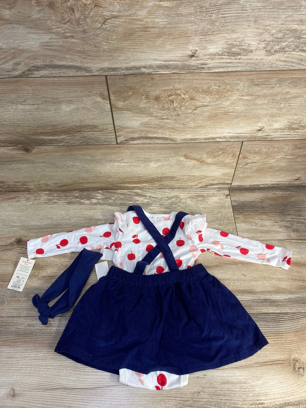 NEW Cat & Jack 3pc Cherry Bodysuit & Cord Jumper White sz 18m