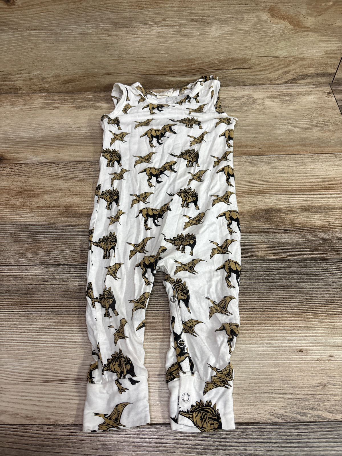 Kate Quinn Bamboo Sleeveless Dinosaur Jumpsuit White sz 6-12m