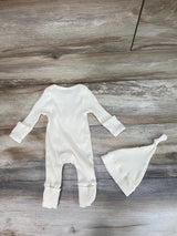 2pc Ribbed Hat & Coverall Cream sz Newborn