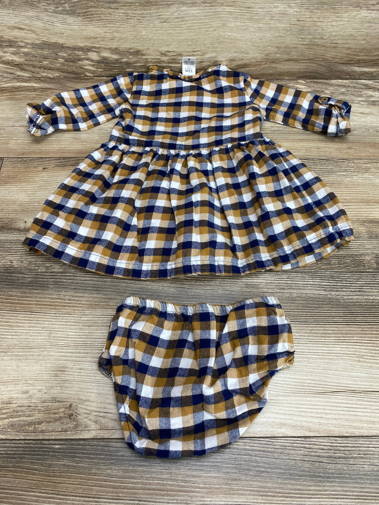 Carter's 2pc Plaid Dress & Bloomers Brown sz 12m