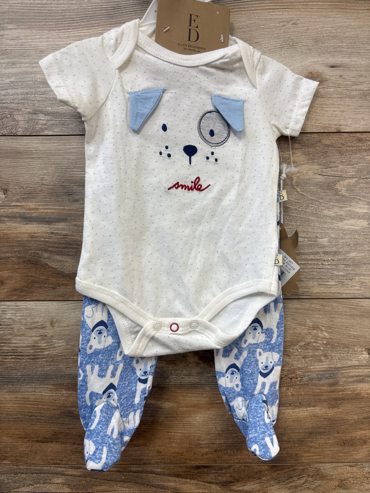 NEW ED by Ellen Degeneres 3pc Dog Layette Set White sz 3m