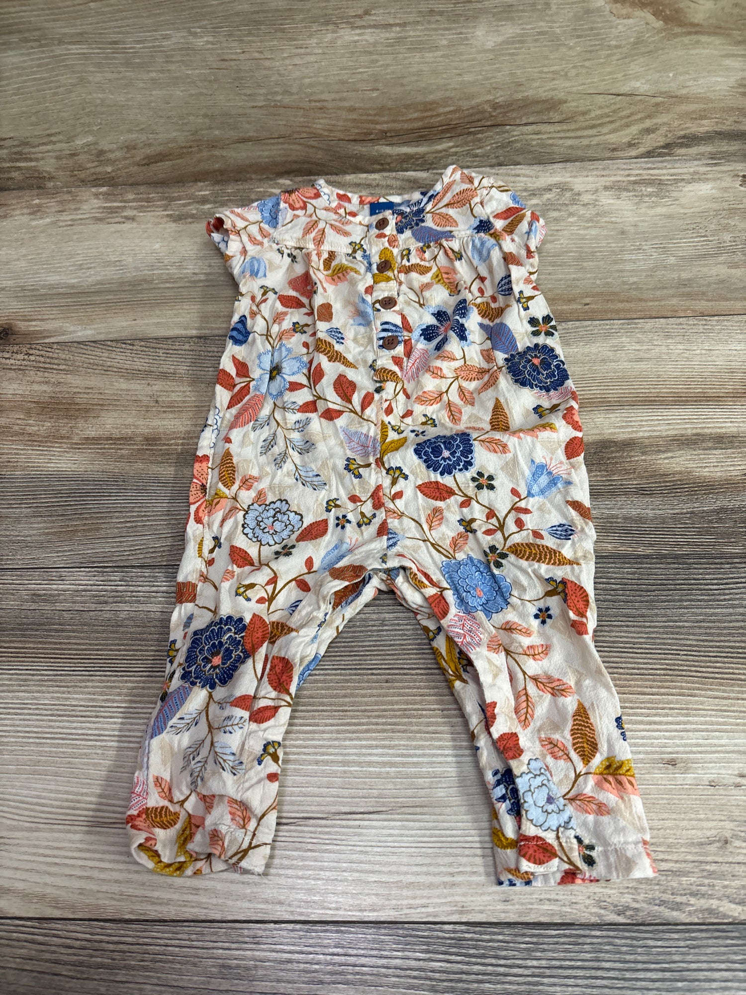 Old Navy Floral Button-Front Jumpsuit Beige sz 6-12m