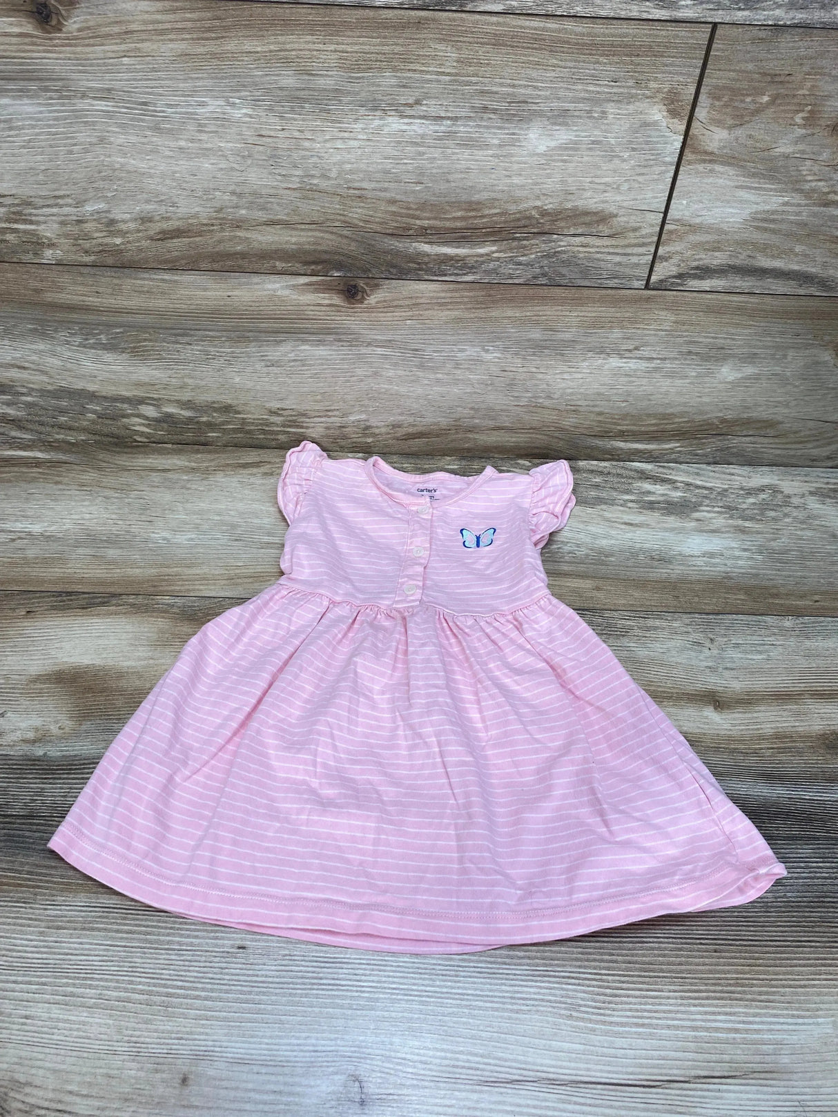 Carter's Embroidered Butterfly Striped Dress Pink sz 24m