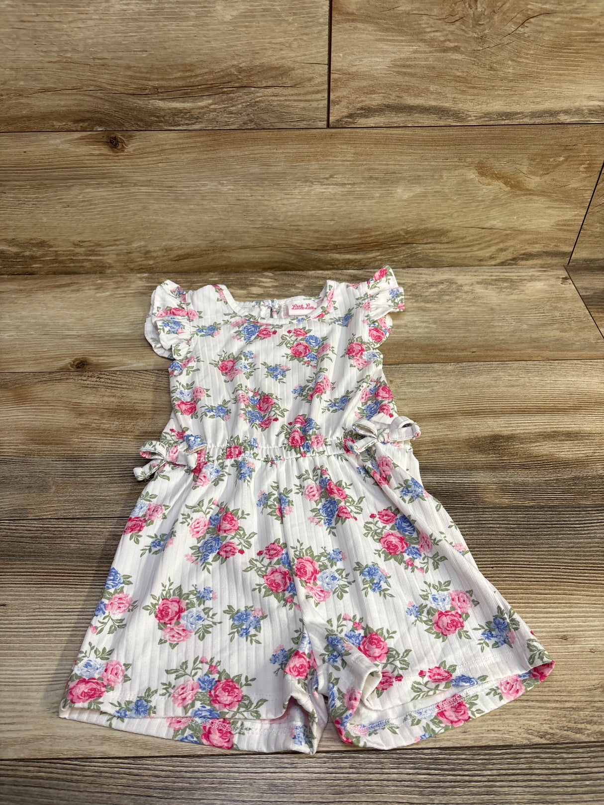 Little Lass Floral Ribbed Shortie Romper White sz 3T