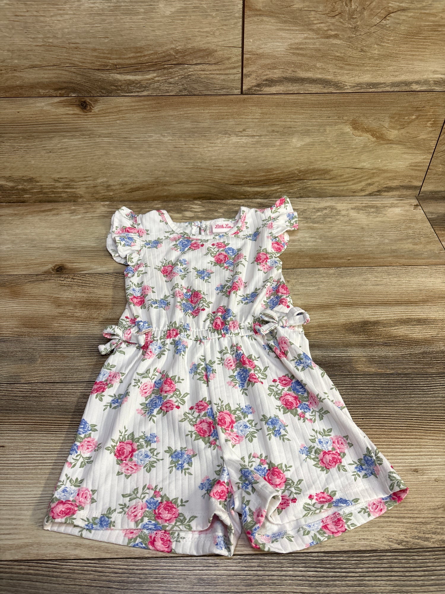Little Lass Floral Ribbed Shortie Romper White sz 3T