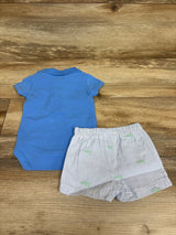 Starting Out 2pc Alligator Polo Bodysuit & Shorts Set Blue sz Newborn